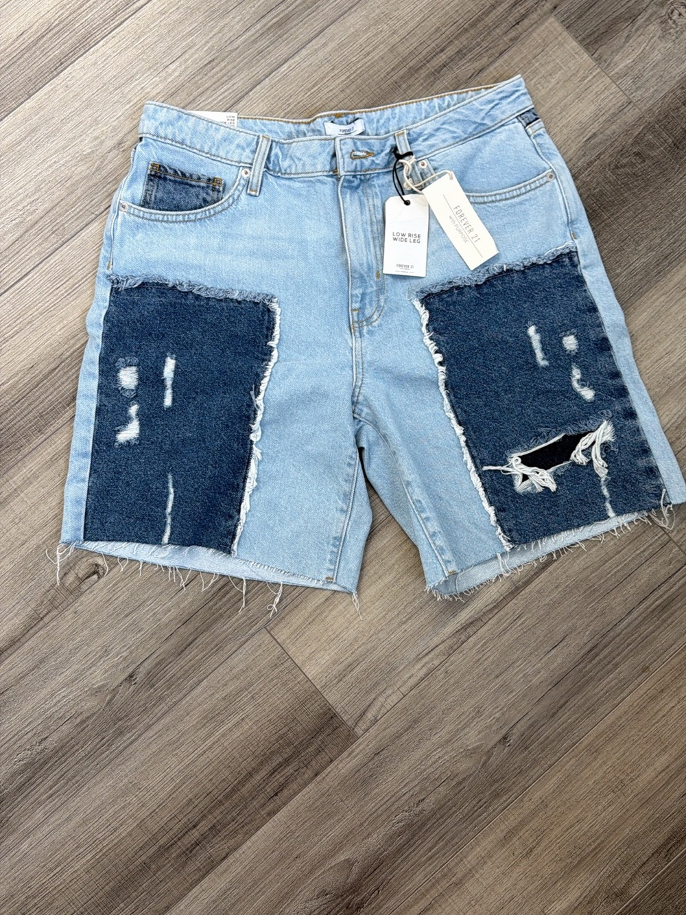 Forever 21 Light Blue Denim Shorts with Gold Stitching